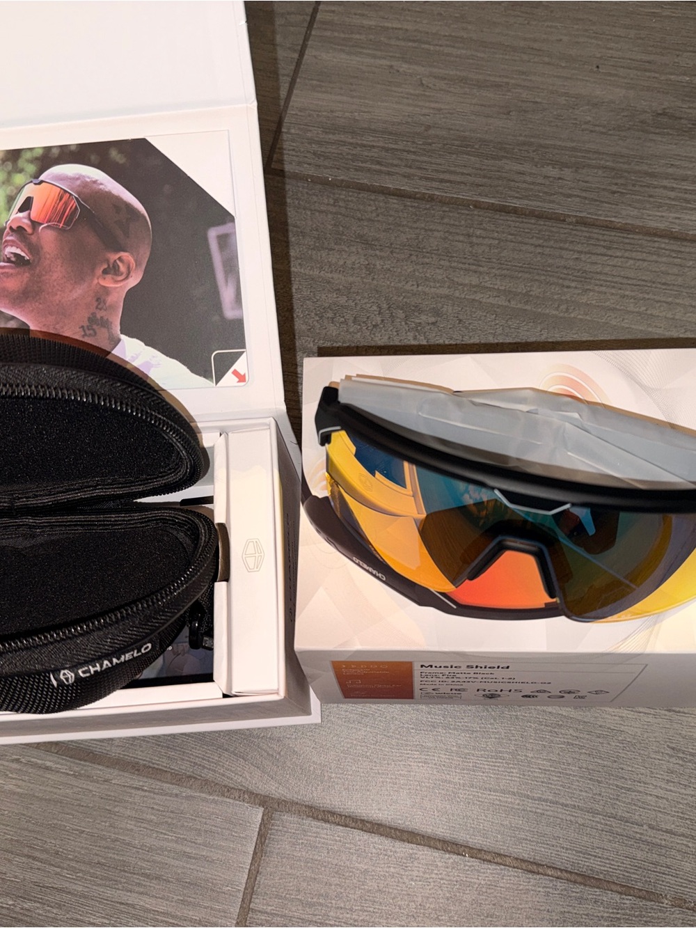 Chamelo Music Shield Smart Audio Sunglasses Fire Lens Matte Black NIB - Picture 3 of 9